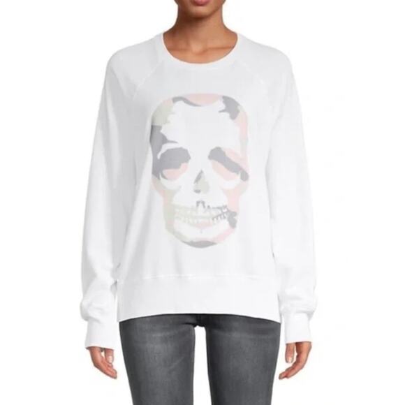 Zadig & Voltaire Camo Skull Sweatshirt •S• Crewneck Print White Pink Top $195 - Picture 1 of 7